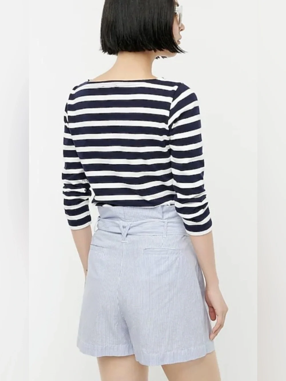 J. Crew Paper-bag Seersucker Stripes Shorts in Blue White - Size 0